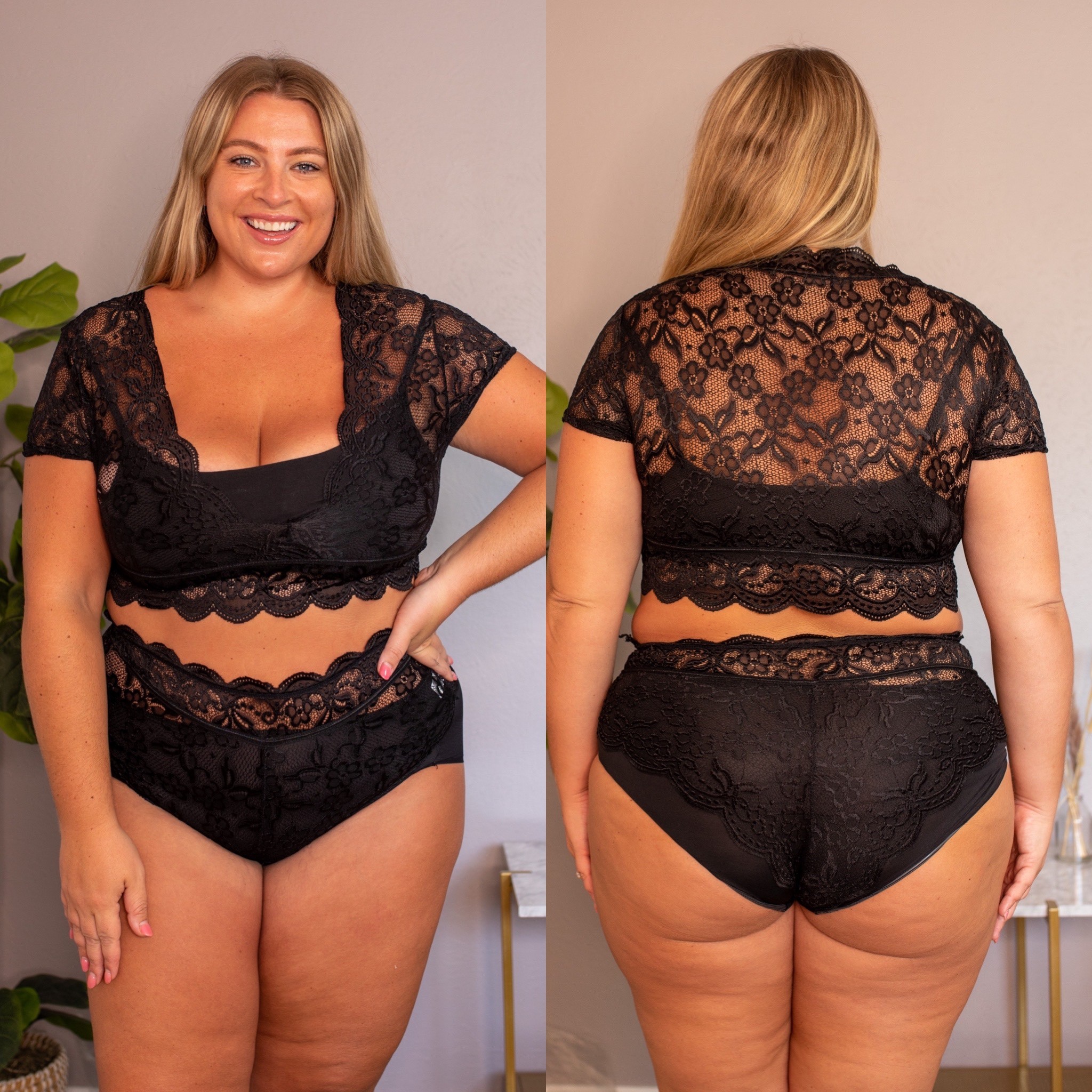 Black lace lingerie crop top and high waisted underwear set from Amazon - size up if you are fuller bust! 

#LTKcurves #LTKunder50