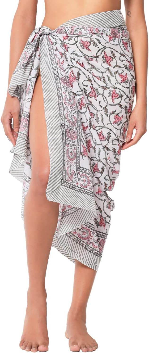 parihan Swimsuit Beach Sarong Cover Ups for Swimwear Women-Hand Print Wrap Skirt | Amazon (US)