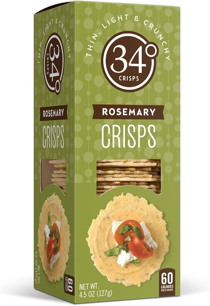 34 Degrees Rosemary Crisps | Light & Crunchy Thin Crackers for Charcuterie, Cheese Boards & Enter... | Amazon (US)
