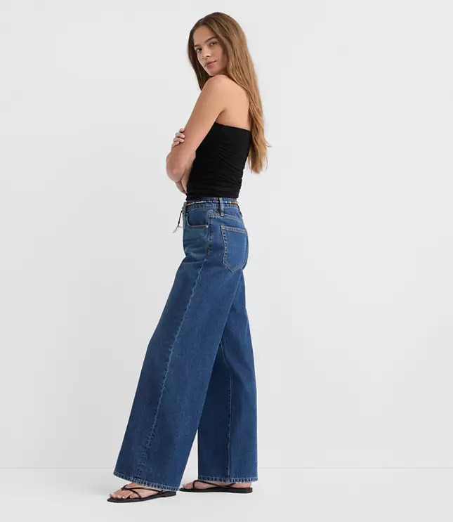 Rivete Tall High Rise Relaxed Wide Leg Jeans in Mid Wash | LOFT