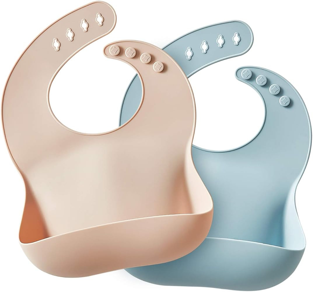 SAMiGO Silicone Bibs for Babies Set of 2 Baby Bibs with Food Catcher for Girls Boys Toddlers | Amazon (US)