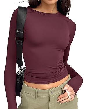 Trendy Queen Long Sleeve T Shirts Crop Tops | Amazon (US)