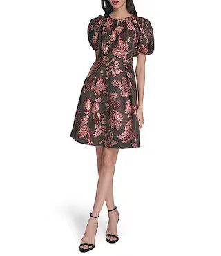 Vince Camuto Jacquard Paisley Print Boat Neck Short Sleeve Dress | Dillard's | Dillard's