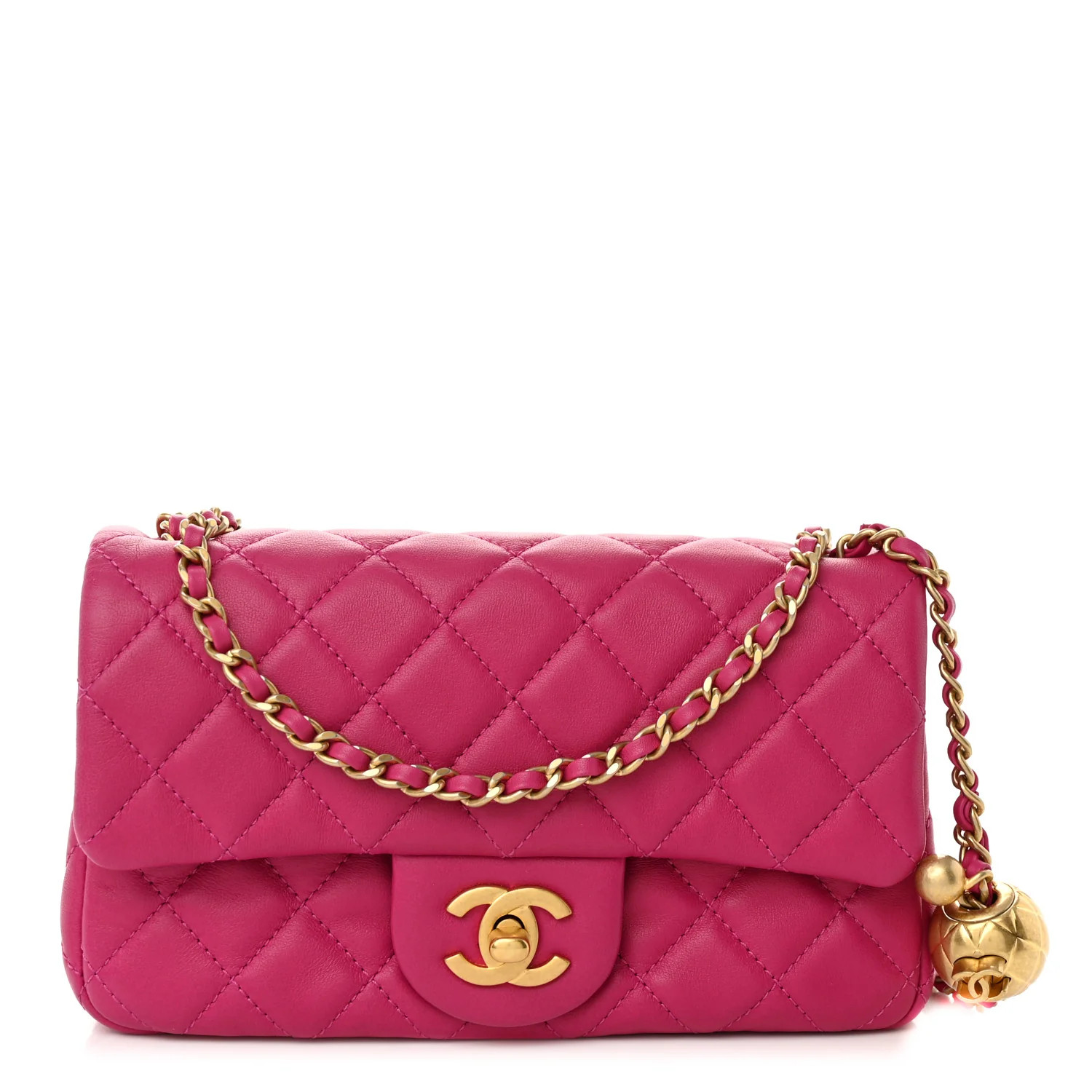 Lambskin Quilted CC Pearl Crush Mini Rectangular Flap Fuchsia | FASHIONPHILE (US)