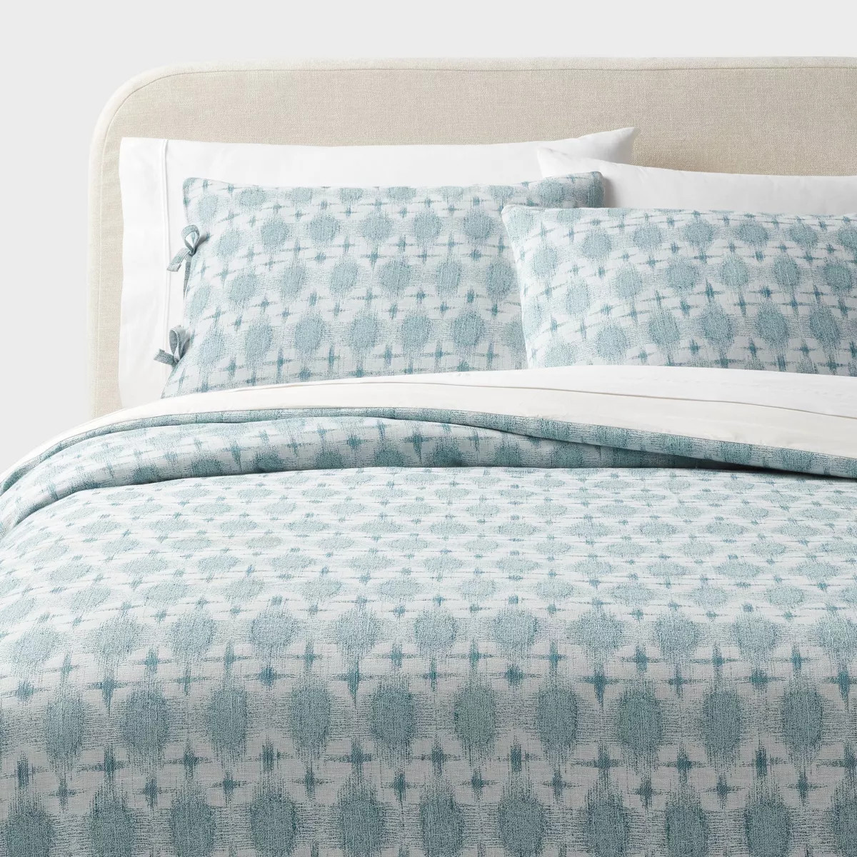 King Yarn Dye Ikat Duvet Cover and Sham Set Ivory/Teal Blue/Light Teal Blue - Threshold™: Cotto... | Target