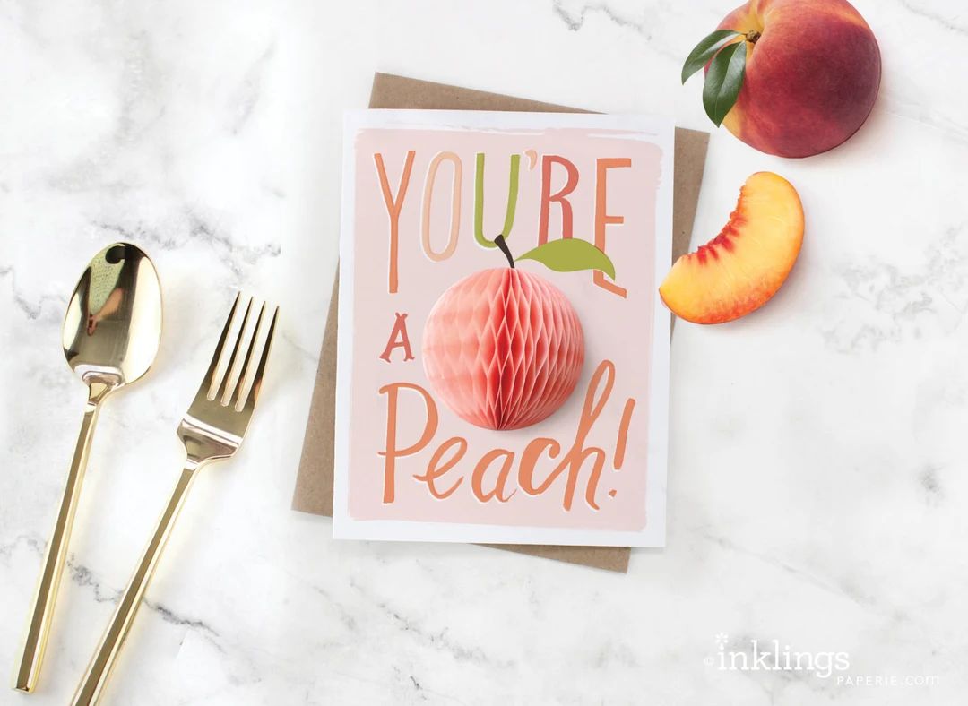 You're a Peach // Pop-up Greeting Card // Foodie Card - Etsy | Etsy (US)