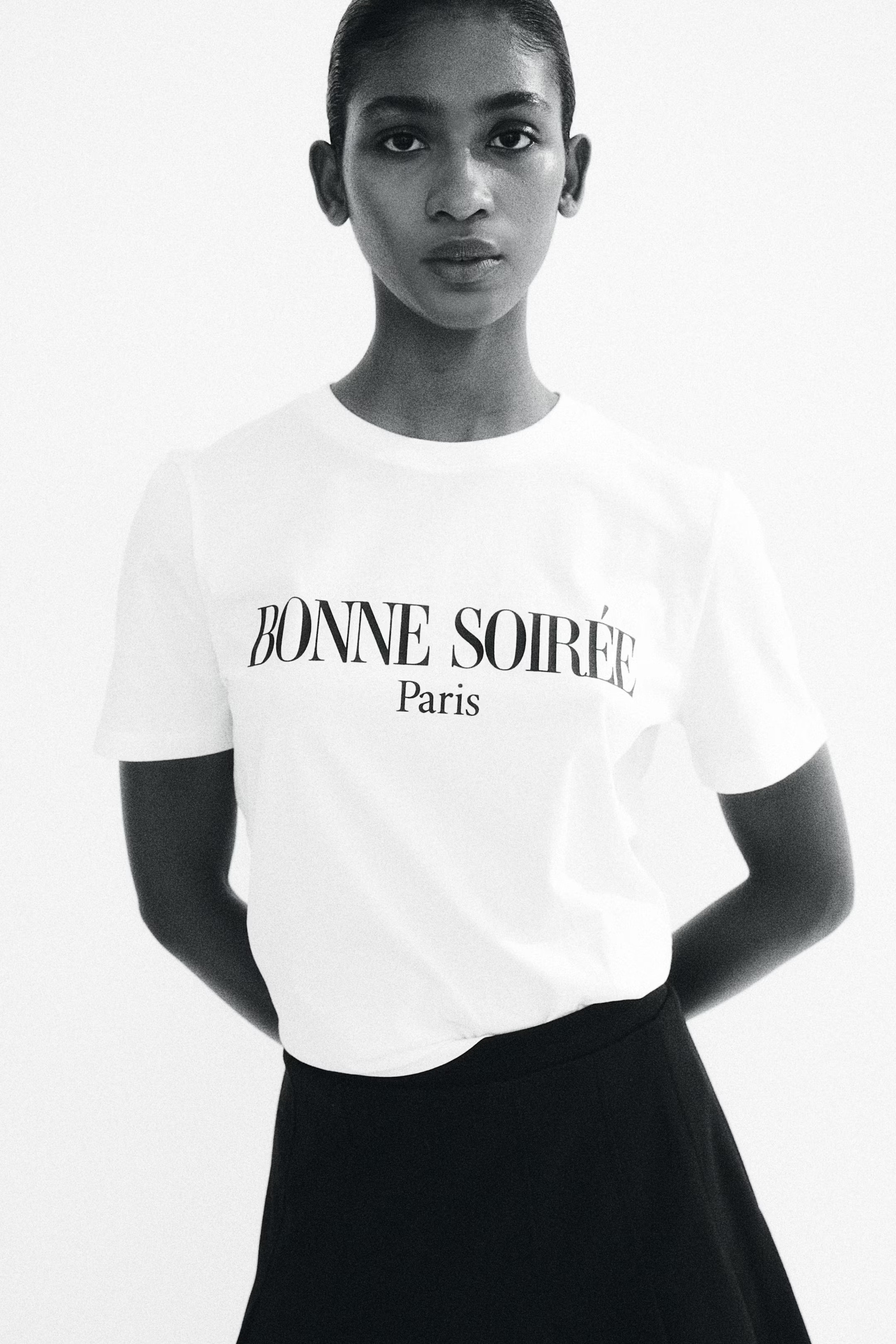 Cotton T-shirt - Cream/Bonne Soirée - Ladies | H&M GB | H&M (UK, MY, IN, SG, PH, TW, HK)
