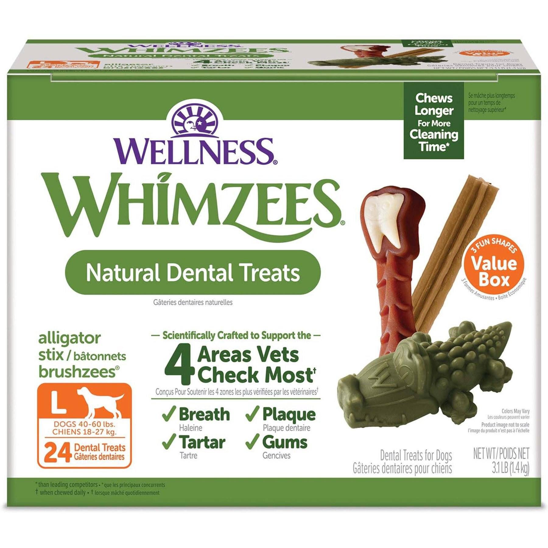 WHIMZEES by Wellness Value Box Dental Chews Natural Grain-Free Dental Dog Treats, Large, 24 count... | Chewy.com