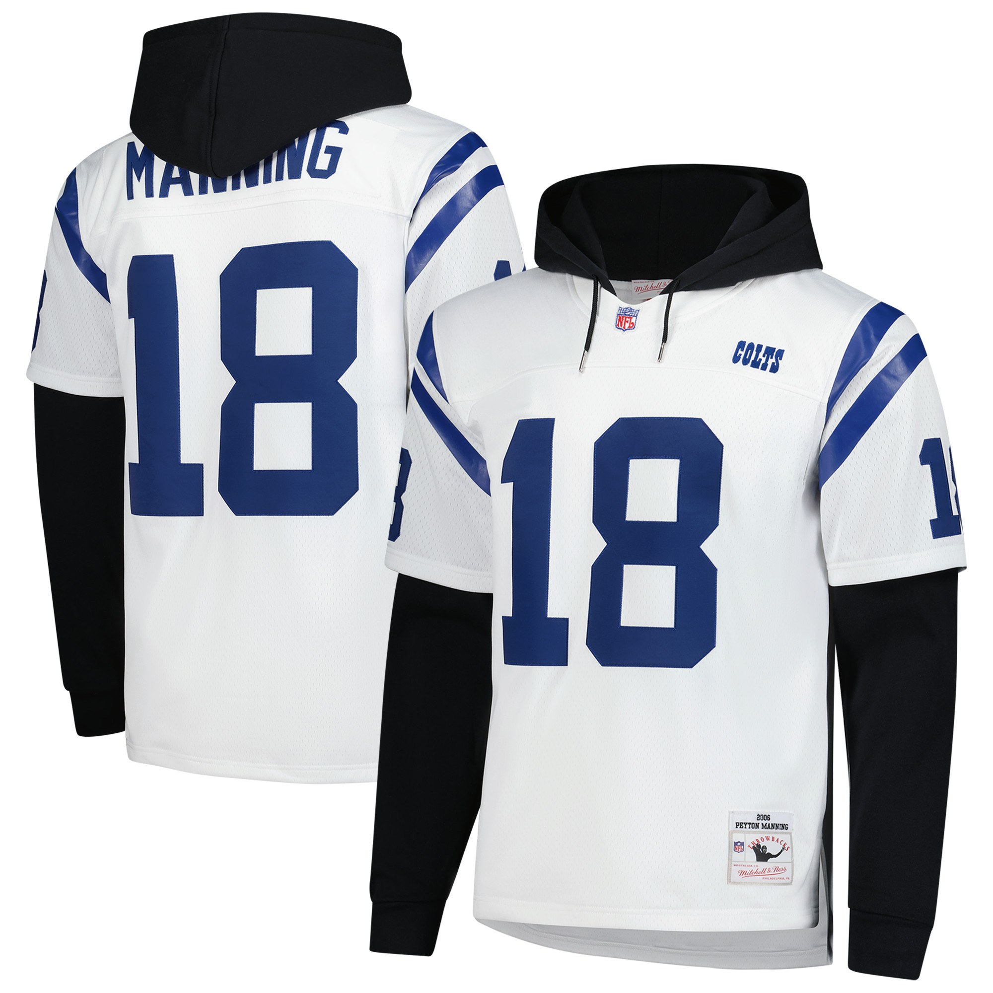Men's Mitchell & Ness Peyton Manning White Indianapolis Colts Player Name & Number Hoodie Legacy Jersey | Fanatics