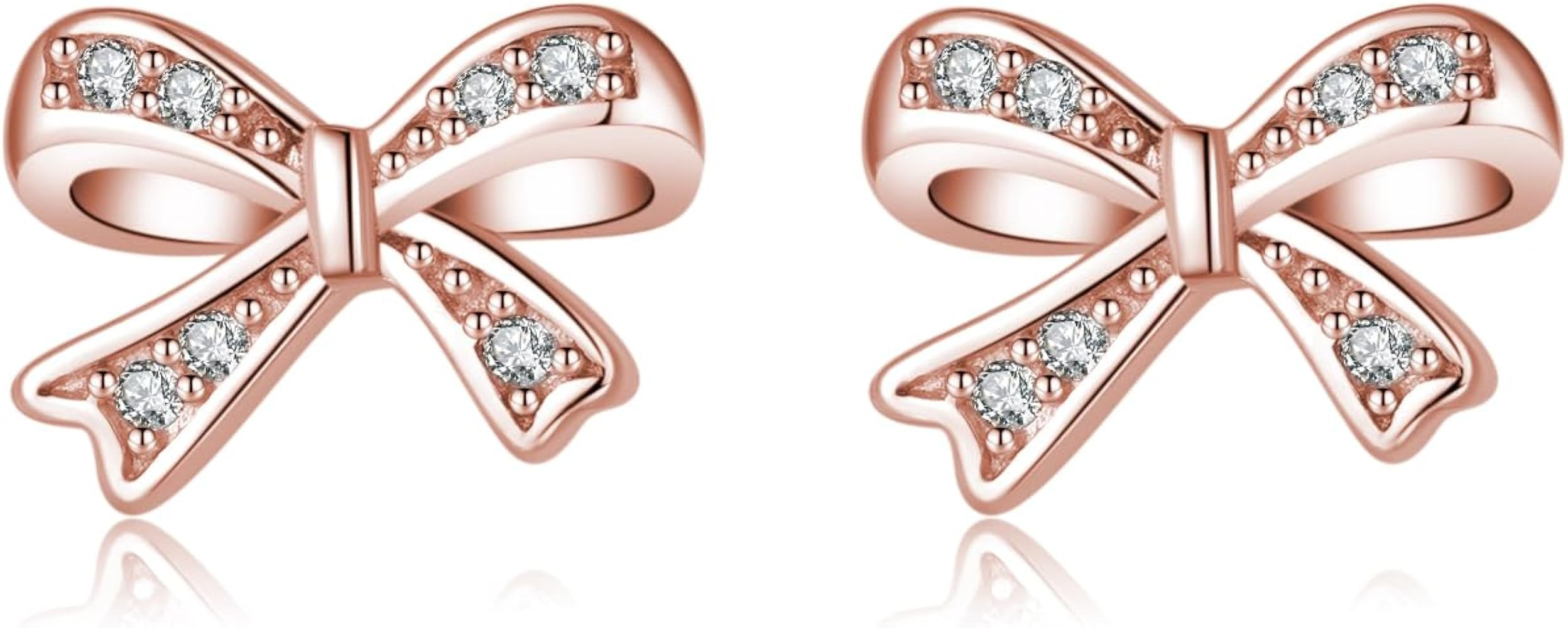 SLUYNZ Solid 925 Sterling Silver Tiny Bow Earrings Stud for Women Teens CZ Bowknot Stud Earrings | Amazon (US)