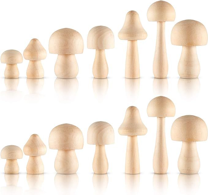15 Pieces Unfinished Wooden Mushroom for Crafts Natural Wooden Mushrooms to Paint Mini Mushroom V... | Amazon (US)