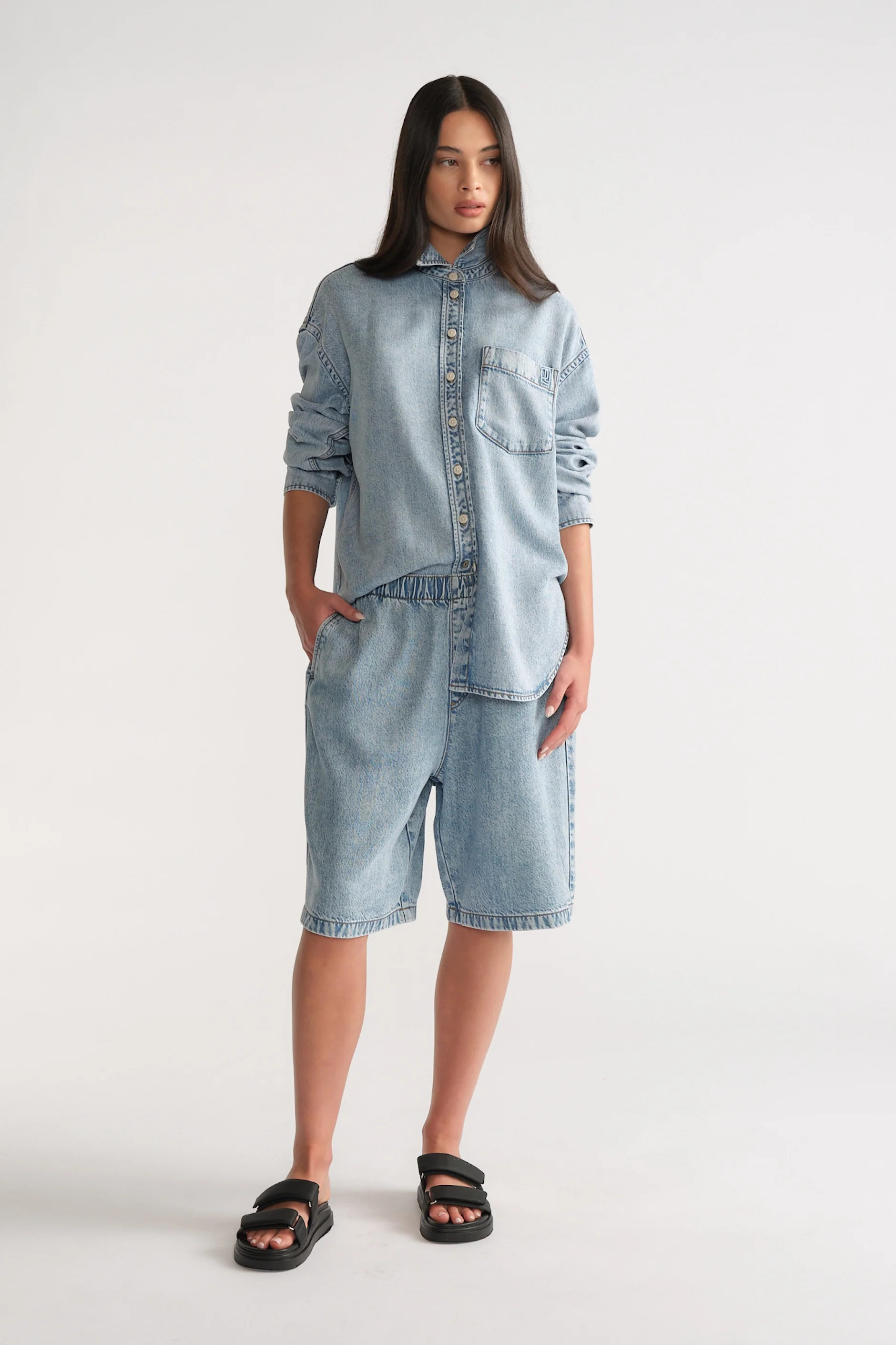 D-Luxe Fluid Denim Shirt - Stone Blue | DECJUBA