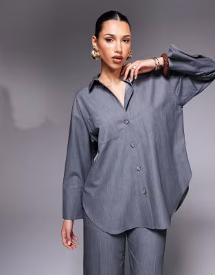 River Island oversized shirt in gray - part of a set | ASOS (Global)