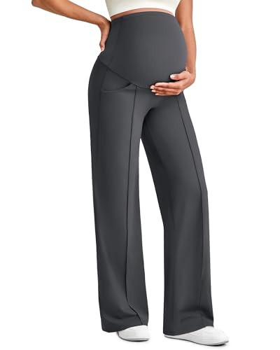 G4Free Maternity Yoga Pants Over The Bump Pregnancy Sweatpants Lounge Dress Pants Stretchy Loose Casual Work Wide Leg Trousers (Dark Gray,M,Petite) | Amazon (US)