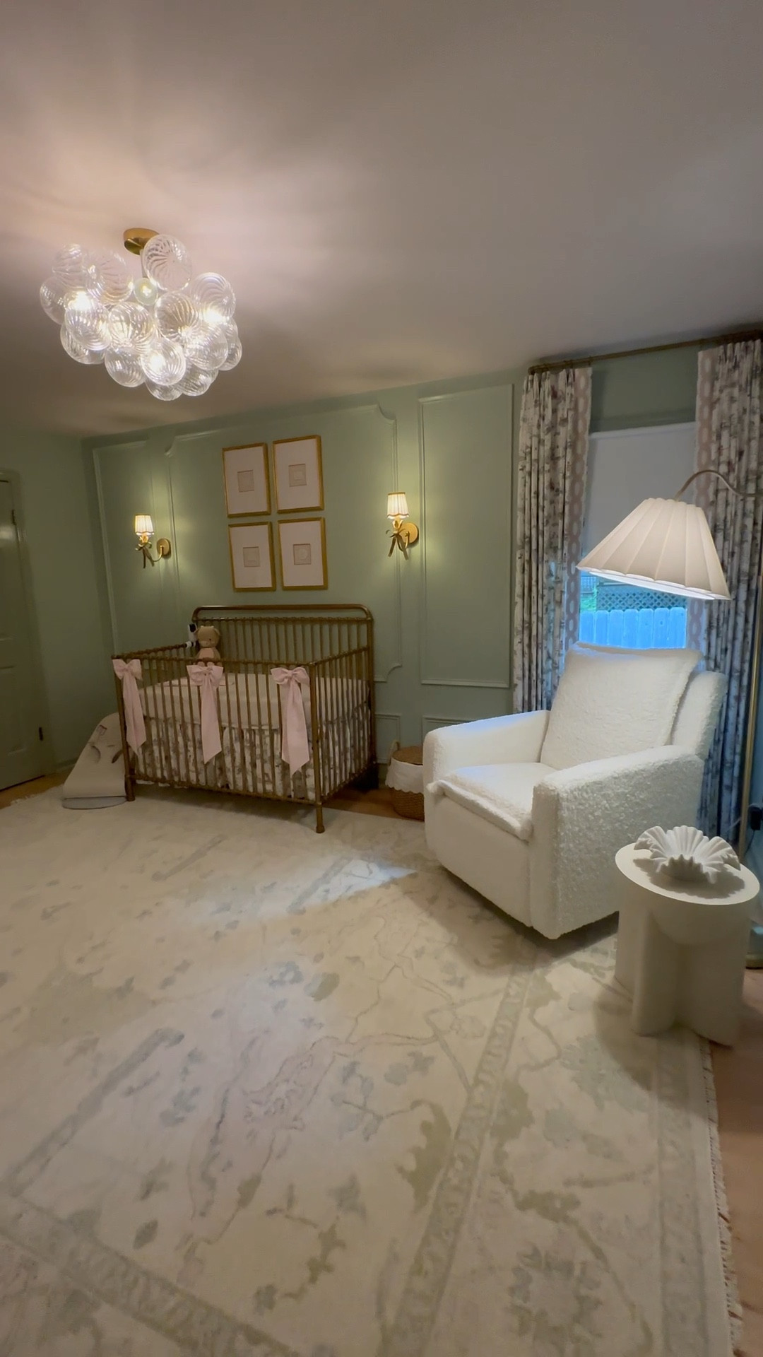Baby girls nursery! Drapes are custom by our interior designer but I have linked the fabric used! Art/pictures above crib are also custom. Wall color is Aganthus Green by Benjamin Moore and trim/doors are Weekend Getaway. Wallpaper on ceiling Schumacher. 

#nurseryreveal #firsttimemom #newborn #fyp #newborn #expectingmom #pregnancy #baby #pregnant #momtok #nursery #nurserydecor #nurserytour #babygirl #babygirlnursery #girlnursery #girlmom 

#LTKBaby