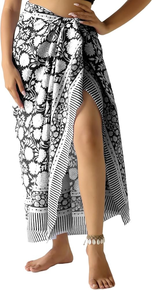 100% Cotton Sarong Coverup for Women Indian Hand Block Print Swimsuit Pareo Wrap Skirt Beach Biki... | Amazon (US)