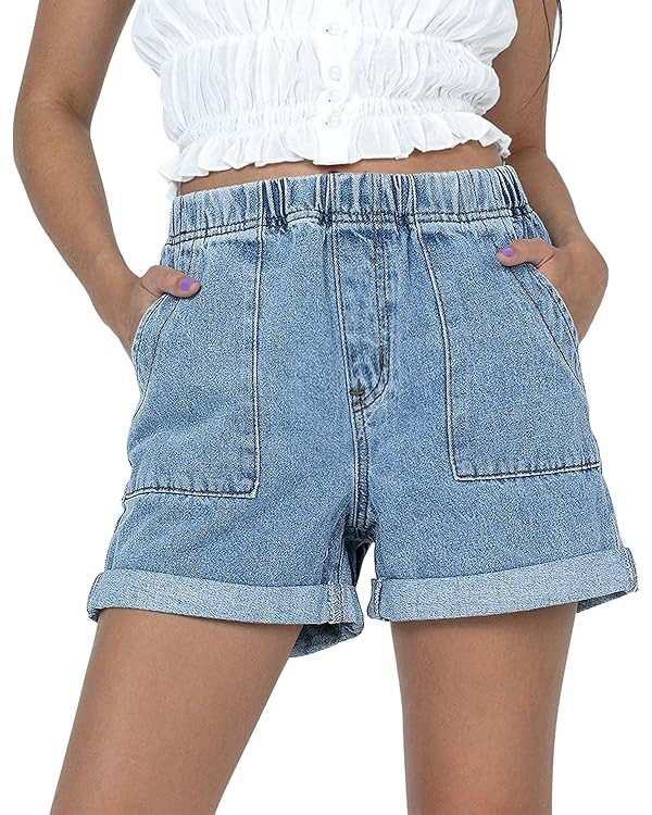 SANMM 2024 Jean Shorts for Women Casual Stretchy Denim Summer Hot Short | Amazon (US)