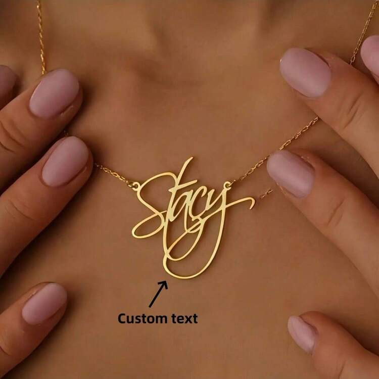 Personalized Custom Name Necklace With Cursive Font Pendant, Minimalist Stainless Steel Initial N... | SHEIN