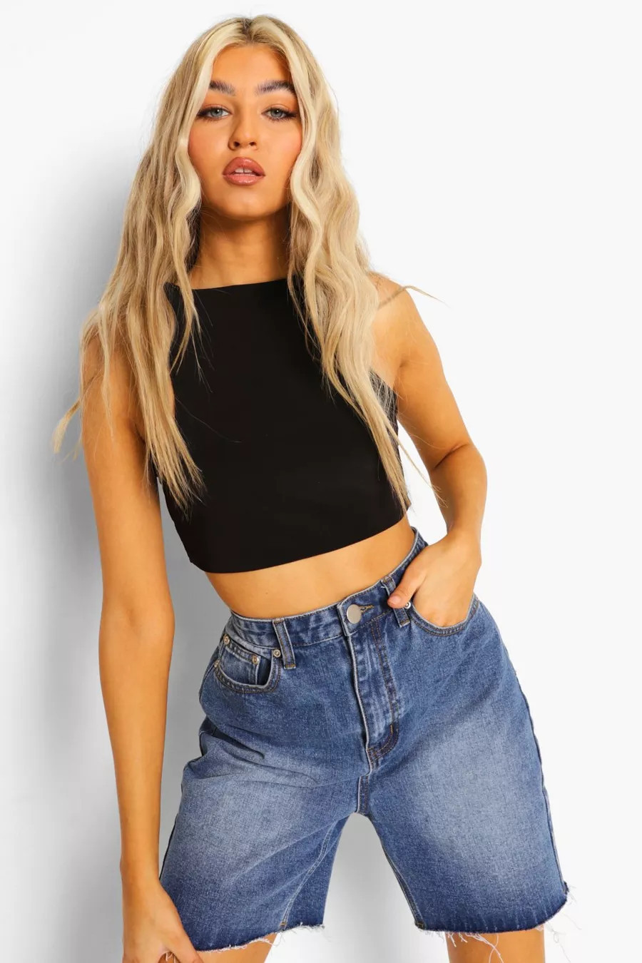 Tall Slinky Racer Neck Super Crop Top | Boohoo AU