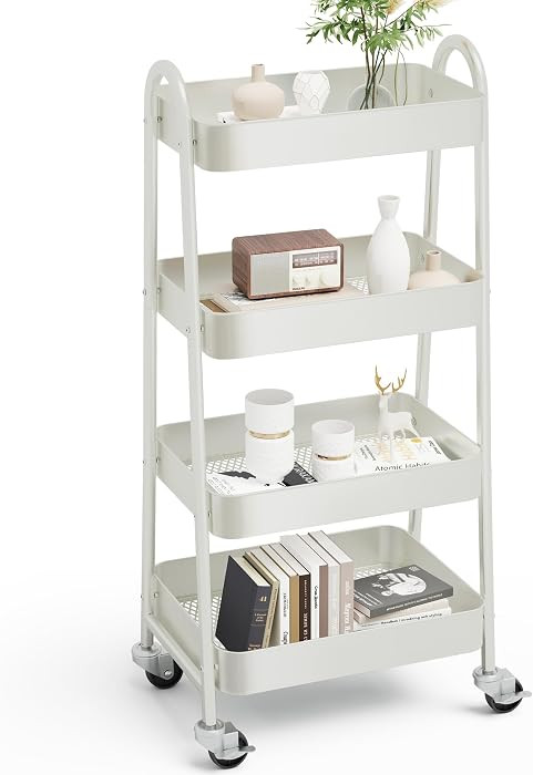 OLIXIS Metal 4 Tiers Rolling Storage Utility Cart with Lockable Wheels | Amazon (US)