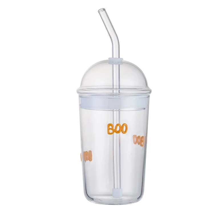 Way to Celebrate 16oz Boo Icon Clear Glass Sipper Cup with Straw and Lid | Walmart (US)