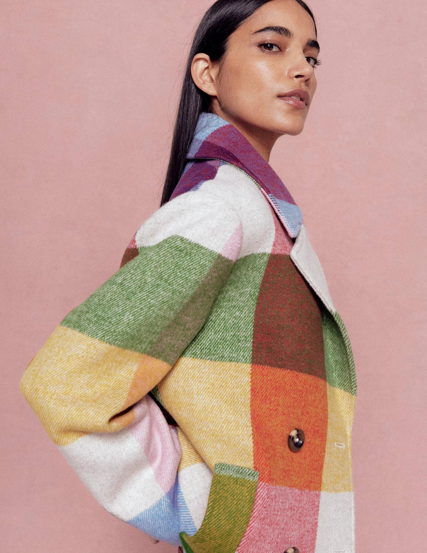 Revere Collar Wool Coat-Giant Multigingham | Boden (US)