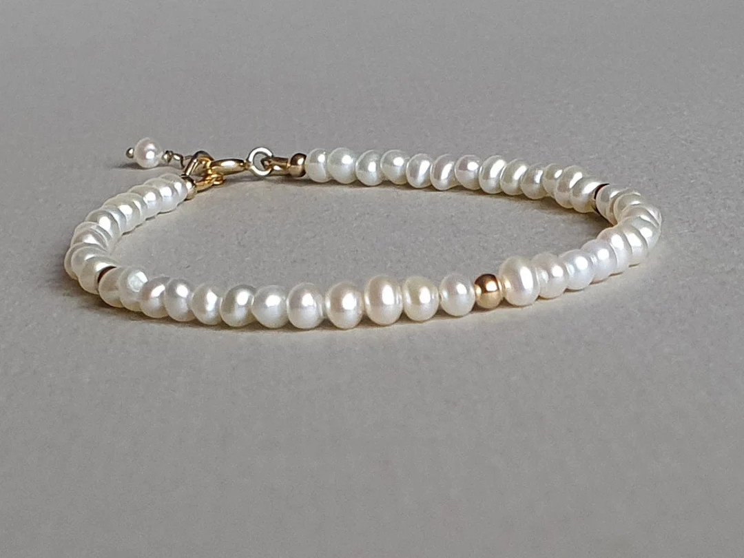 Gold Pearl Bracelet, 14K Gold Filled Pearl Jewelry, Thin Pearl Bracelet, Bridesmaid Gift - Etsy | Etsy (US)