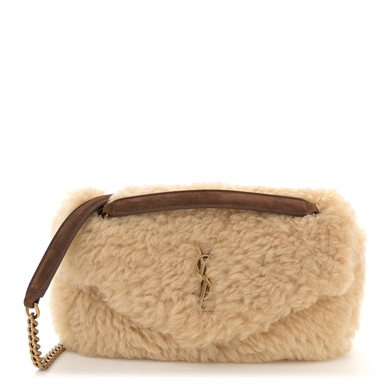 Saint Laurent Shearling Calypso Crossbody Crema Naturel Dark Cigar 1694425 | FASHIONPHILE (US)