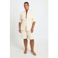 boohoo Women's Plus Linen Tailored Longline Shorts in Stone | Size: 18 | Linen/Polyurethane | boohoo (US & Canada)