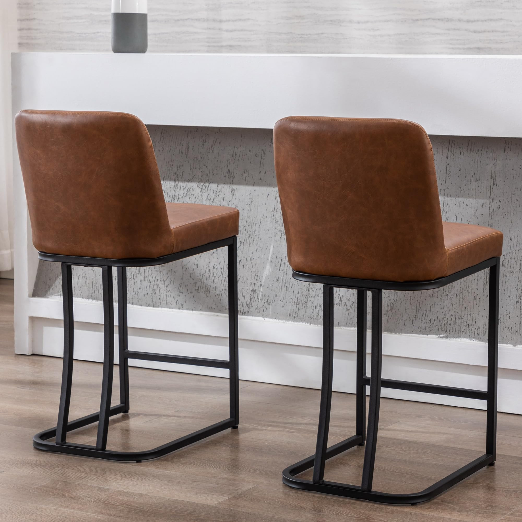Modern Counter Height Bar Stools Set of 2 Faux Leather Counter Stools with Black Legs, 24" Barsto... | Amazon (US)