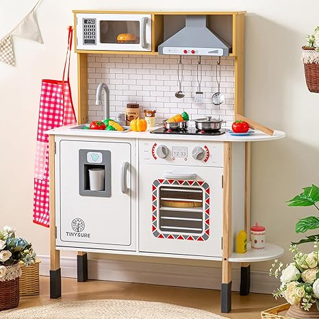 TINYSURE Play Kitchen Set for Kids - Sound and Light Effect Wooden Toy Kitchen Playset with 19 Pc... | Amazon (US)