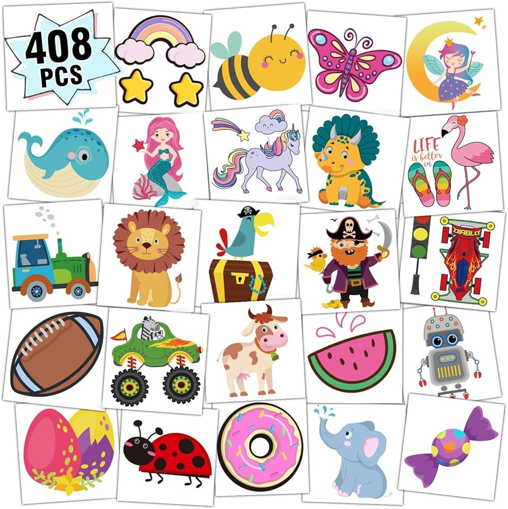 Partywind 408 PCS Kids Tattoos for Party Supplies, Individually Wrapped Sheet Temporary Tattoos S... | Amazon (US)