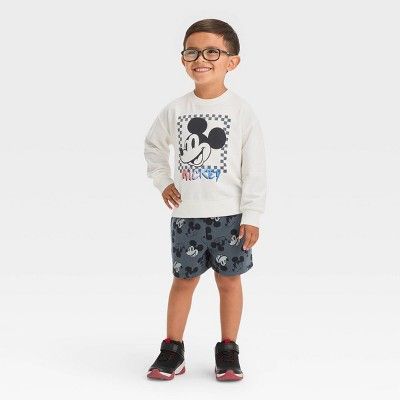 Toddler Boys' Disney Mickey Mouse French Terry Top and Bottom Set - Cream/Dark Gray | Target