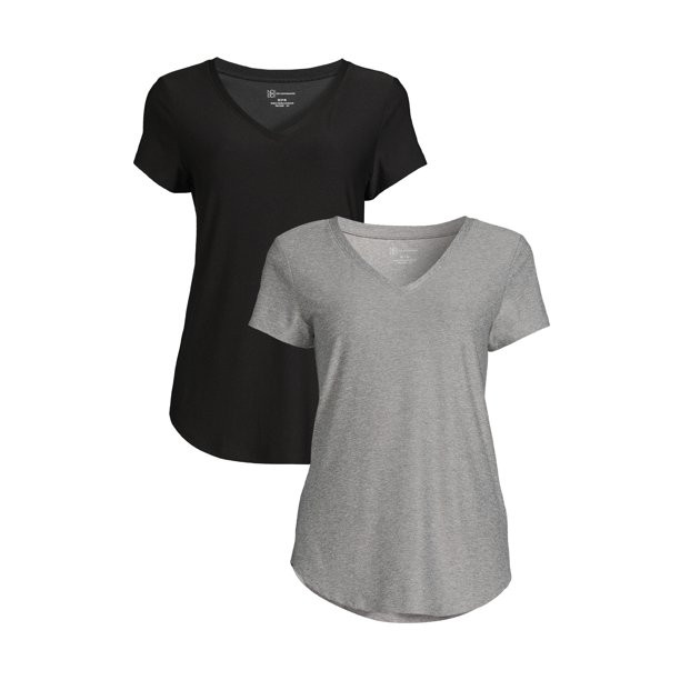 No Boundaries Juniors' Brushed V-Neck T-Shirt with Short Sleeves, 2-Pack | Walmart (US)