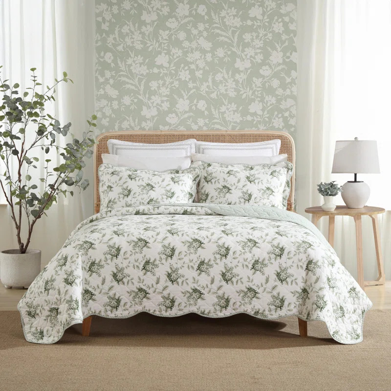 Laura Ashley Portland Floral Cotton Reversible Green Quilt Set | Wayfair | Wayfair North America