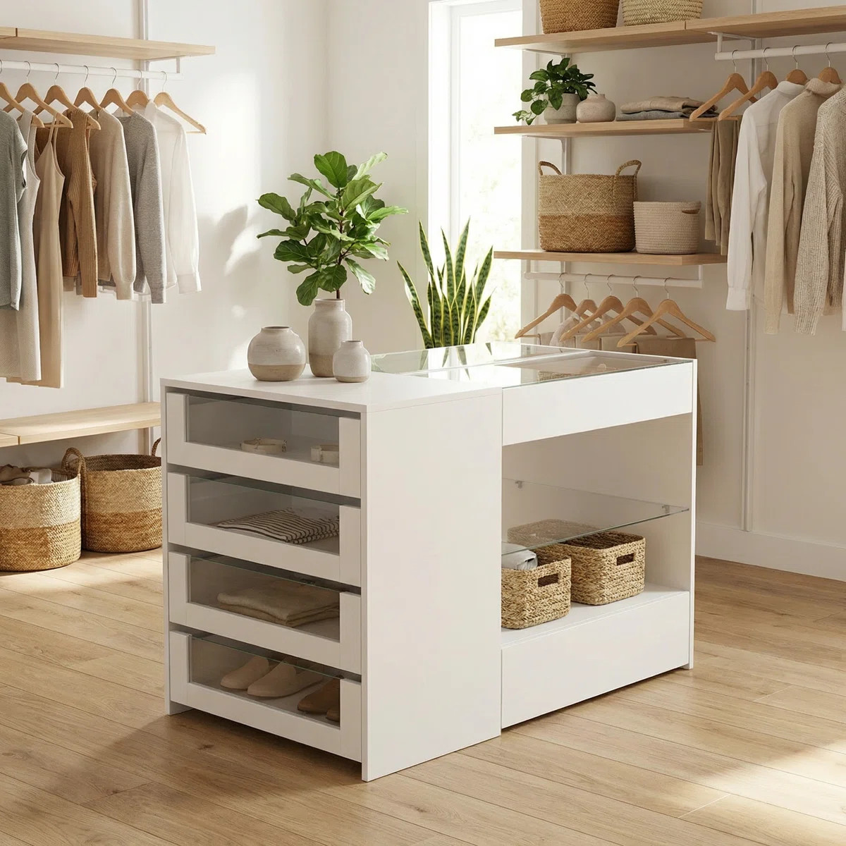 Ablo 47.2'' Wide 8 Drawers Jewelry Armoires With Glass Tabletop & Glass Shelves | Wayfair North America