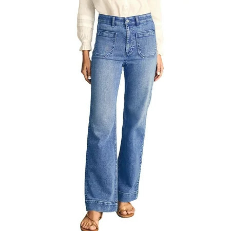 DOKOTOO Women s Wide Leg Jeans High Waisted Stretchy Straight Leg Denim Pants with Pockets Loose Fit Trendy Jeans for Casual (Sizes 4-18) | Walmart (US)