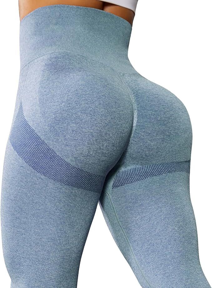 LOLOCCI Women's Workout Seamless Butt Lifting Leggings High Waisted Scrunch Butt Smile Contour Yo... | Amazon (US)