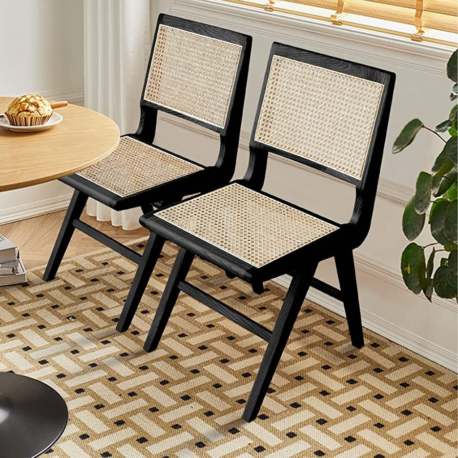 Way2Furn Rattan Chair Set of 2, Cane Dining Chair with Cane Back & Wood Base, Mid Century Modern ... | Amazon (US)
