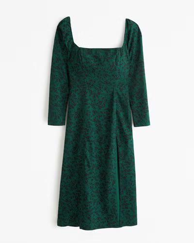 Long-Sleeve Squareneck Midi Dress | Abercrombie & Fitch (US)