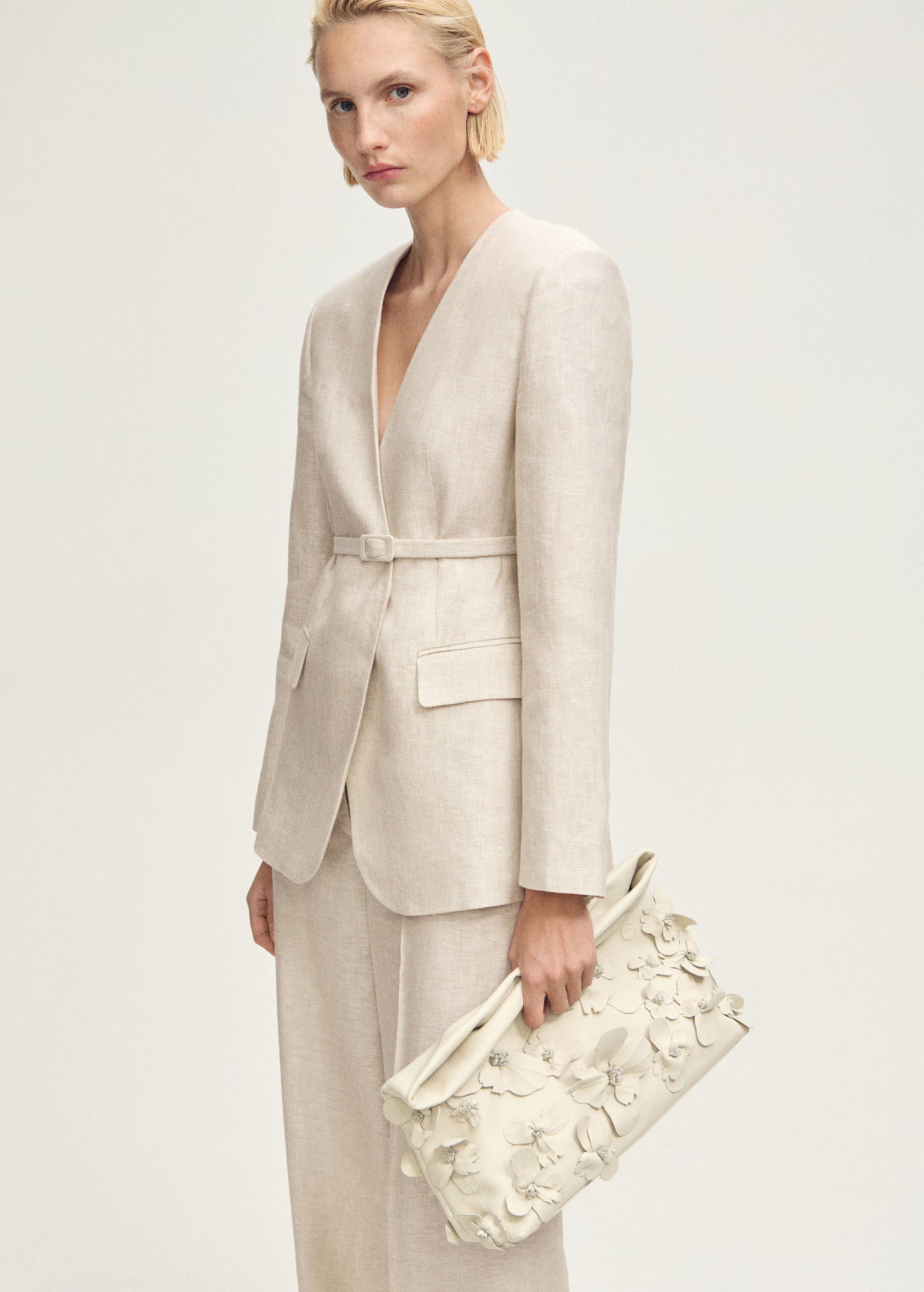Linen suit jacket with belt - Women | MANGO United Kingdom | MANGO (UK)
