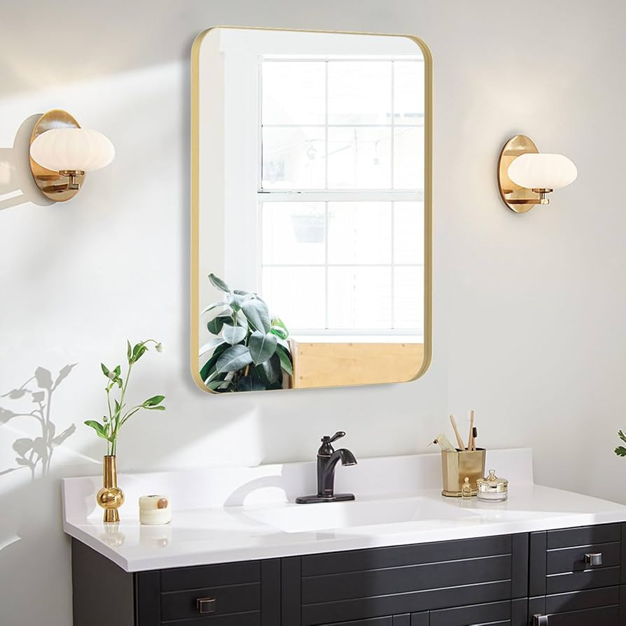 18"x24" Small Bathroom Mirror Rectangle Mirror Gold Mirror with Metal Frame Vanity Mirror for Wal... | Amazon (US)