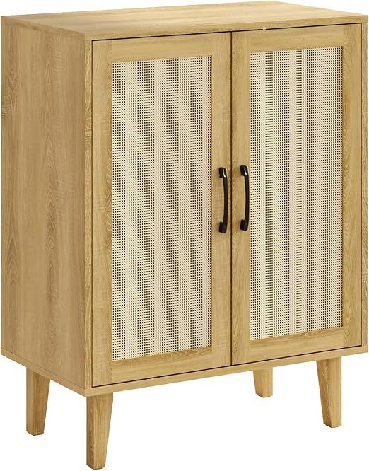 Rattan Decorated Buffet Cabinet - 2 Doors Simple Style Storage Cabinet, Shoe Cabinet with Adjusta... | Amazon (US)