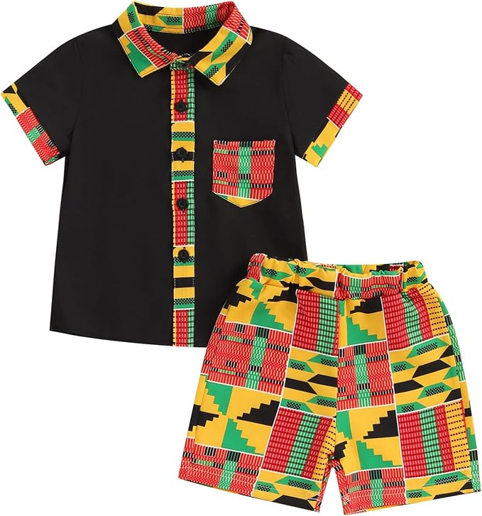 Mubineo Toddler Baby Boy Summer African Print Kente Dashiki Clothes Outfits T Shirts Shorts Sets | Amazon (US)