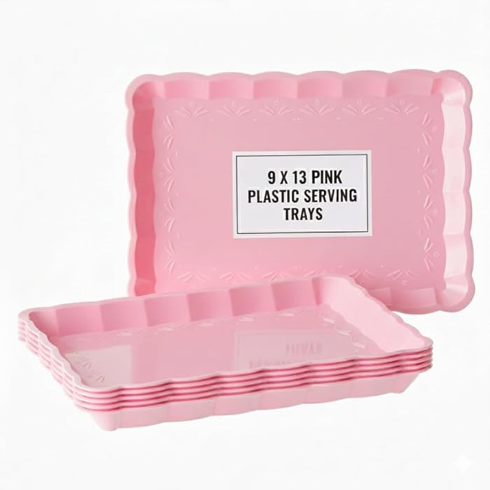 6 Pack Pink Plastic Serving Trays for Party, 9 x 13 Inch - Heavy Duty Plastic Trays for Food - Re... | Amazon (US)