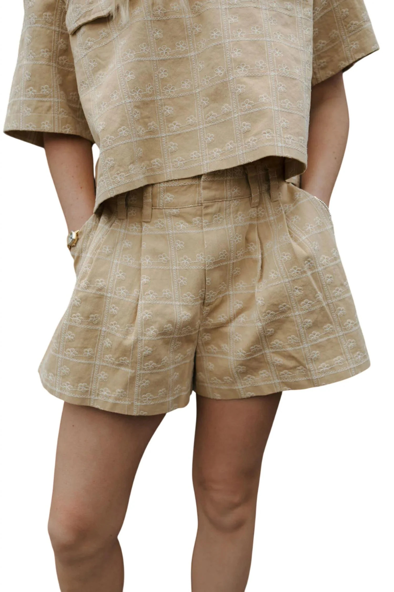 Embroidered Floral Shorts In Mustard | Shop Simon