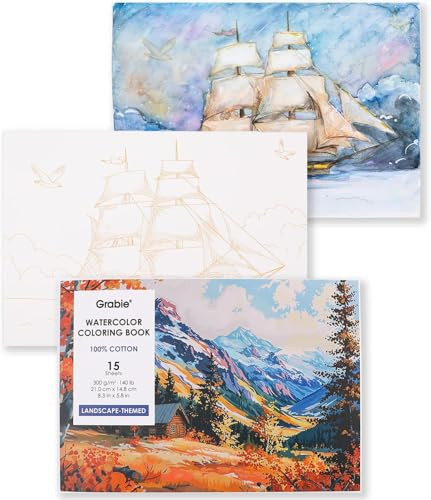 Grabie Watercolor Coloring Book, 15 Sheets A5 (8.3 x 5.8),Watercolor Book for Adults: Ignite Your Artistic Expression on 100% Cotton Paper (Land-Scape) | Amazon (US)