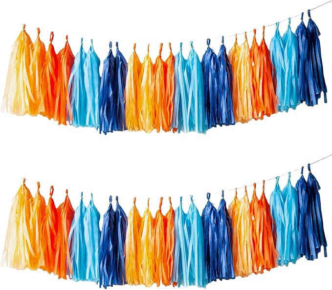 Blue and Orange Tassel Garland,Tissue Tassel Banner for Party Decorations,Pack of 20 | Amazon (US)