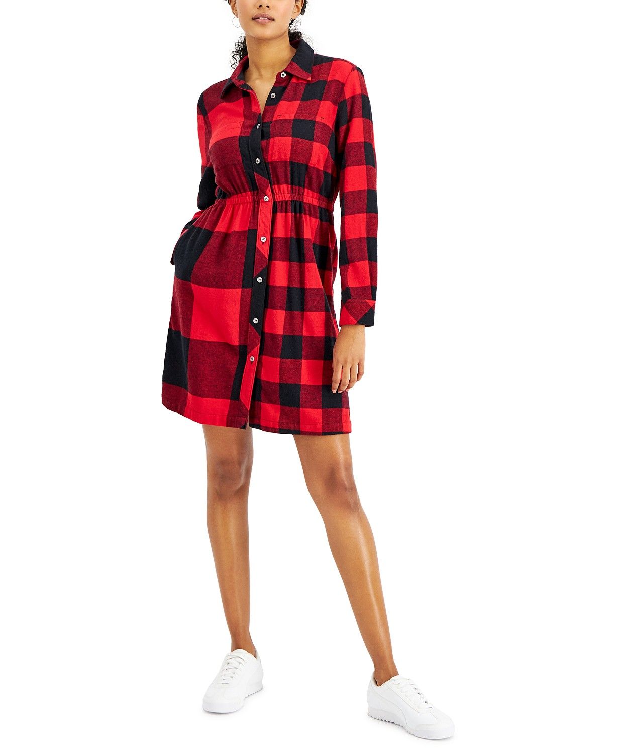 Style & Co Cotton Mixed-Plaid Flannel Shirtdress, Created for Macy's & Reviews - Dresses - Women ... | Macys (US)