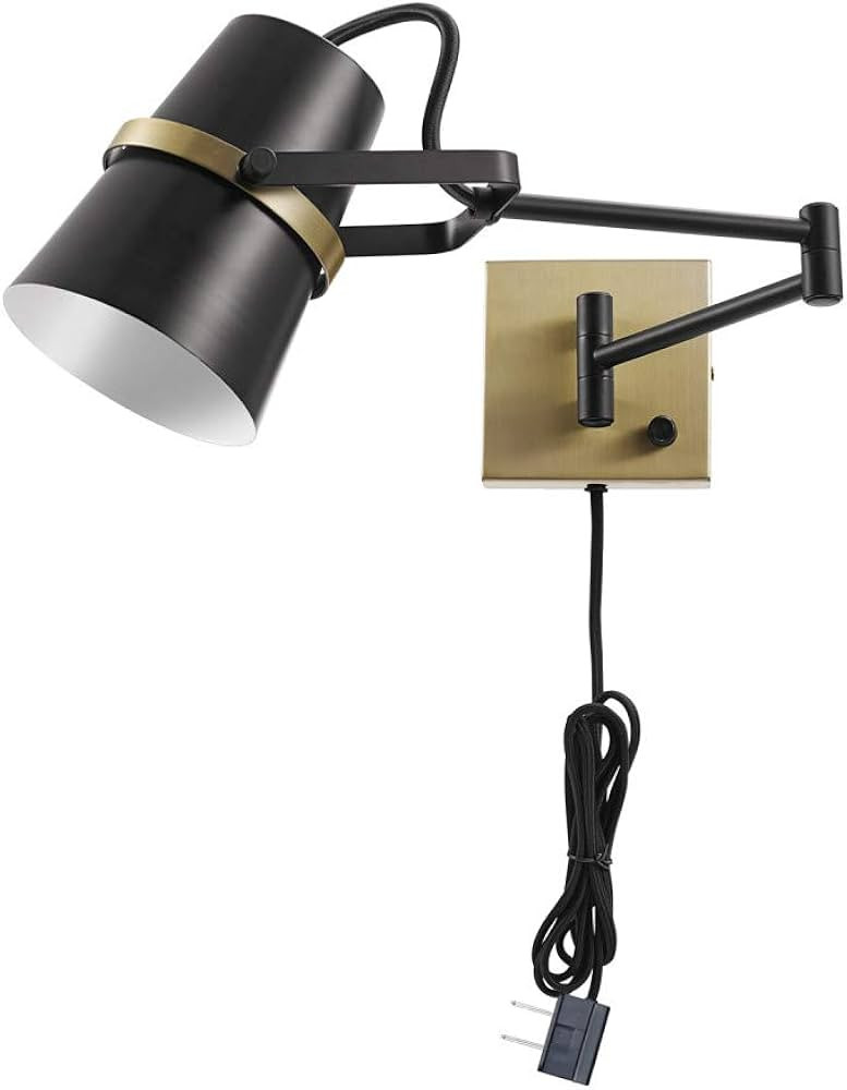 Globe Electric 51345 1-Light Plug-in or Hardwire Swing Arm Wall Sconce, Matte Black, Brass Accent... | Amazon (US)